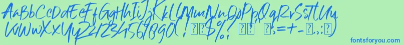 Шрифт Six Away Font Demo – синие шрифты на зелёном фоне