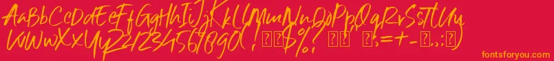 フォントSix Away Font Demo – 赤い背景にオレンジの文字