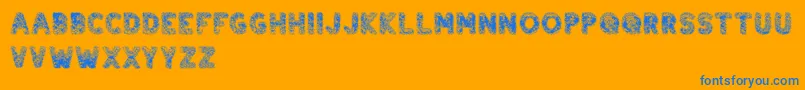 six weeks ago-Schriftart – Blaue Schriften auf orangefarbenem Hintergrund