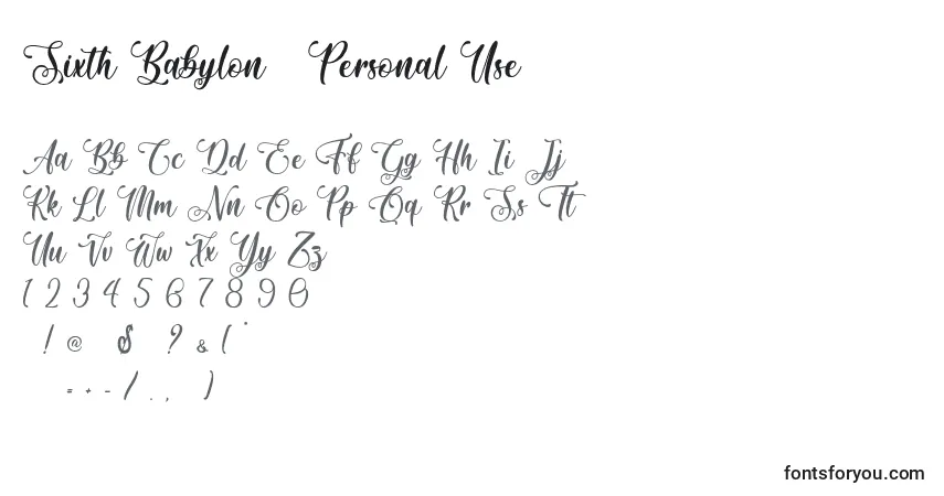 Шрифт Sixth Babylon   Personal Use – алфавит, цифры, специальные символы
