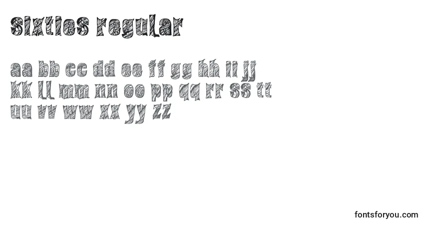 Schriftart Sixties Regular – Alphabet, Zahlen, spezielle Symbole