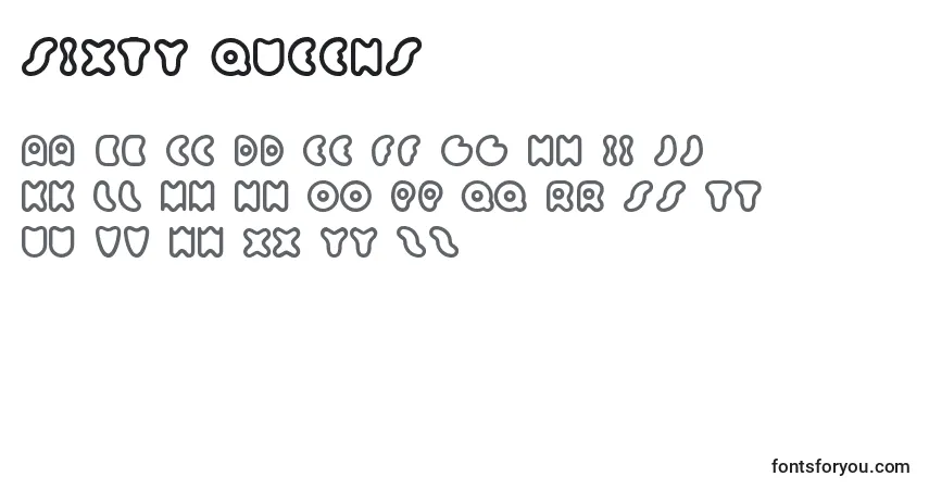 Czcionka Sixty Queens – alfabet, cyfry, specjalne znaki
