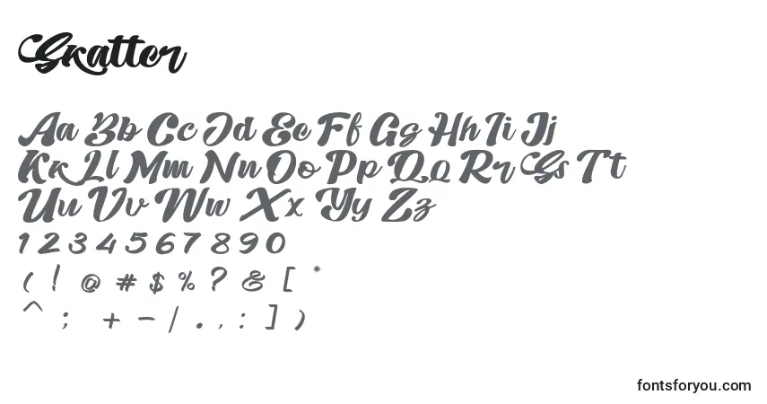 Czcionka Skatter – alfabet, cyfry, specjalne znaki