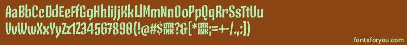 フォントSkeletonTypeOne PosterBold – 緑色の文字が茶色の背景にあります。