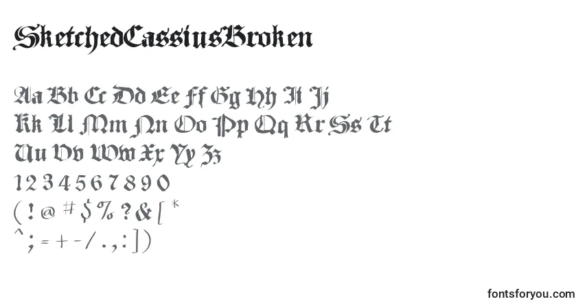 A fonte SketchedCassiusBroken (141084) – alfabeto, números, caracteres especiais