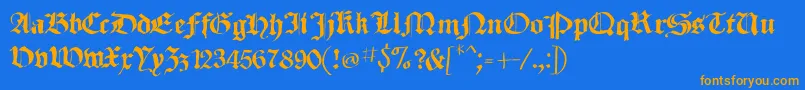 フォントSketchedCassiusBroken – オレンジ色の文字が青い背景にあります。