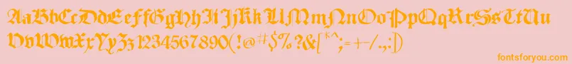 フォントSketchedCassiusBroken – オレンジの文字がピンクの背景にあります。