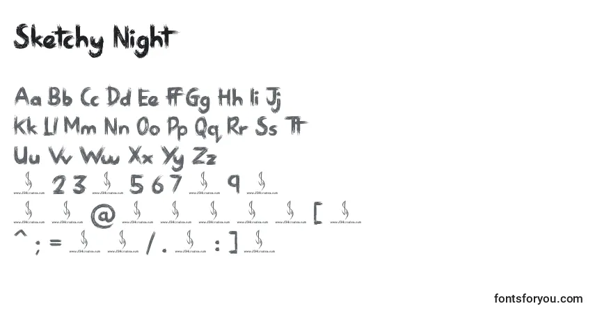 A fonte Sketchy Night – alfabeto, números, caracteres especiais