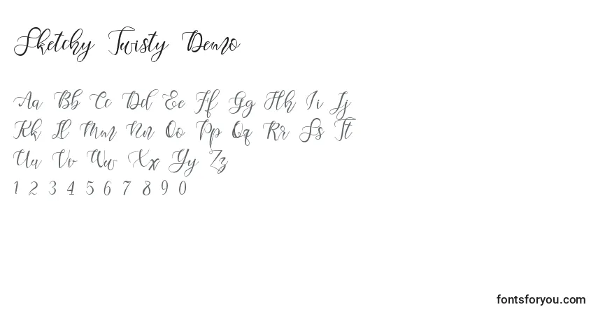 Schriftart Sketchy Twisty Demo – Alphabet, Zahlen, spezielle Symbole