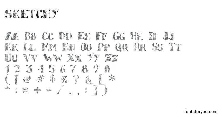 A fonte Sketchy (141087) – alfabeto, números, caracteres especiais