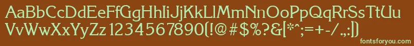 フォントKorinthSerialRegularDb – 緑色の文字が茶色の背景にあります。