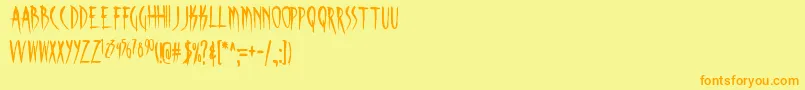 フォントSKINA    – オレンジの文字が黄色の背景にあります。