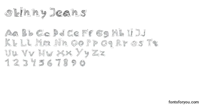 Schriftart Skinny Jeans – Alphabet, Zahlen, spezielle Symbole