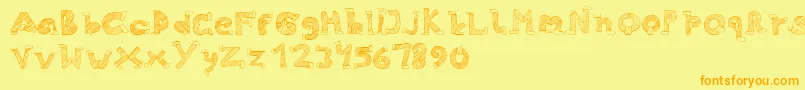 フォントSkinny Jeans – オレンジの文字が黄色の背景にあります。