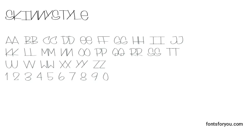 A fonte SkinnyStyle – alfabeto, números, caracteres especiais