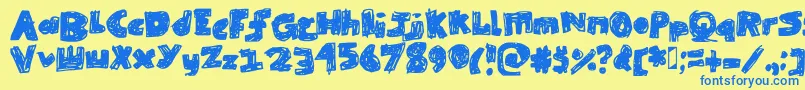Fonte SkribbleBlack – fontes azuis em um fundo amarelo