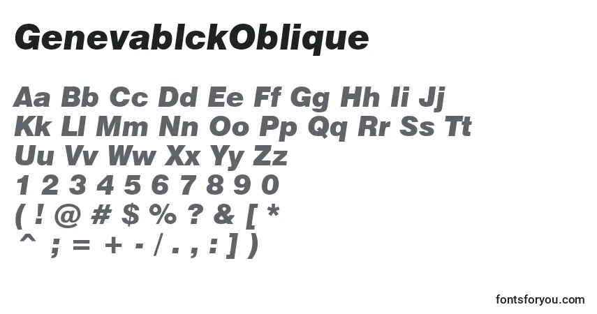 Шрифт GenevablckOblique – алфавит, цифры, специальные символы