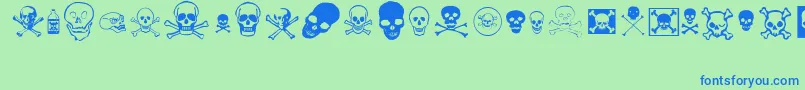 skullz-Schriftart – Blaue Schriften auf grünem Hintergrund