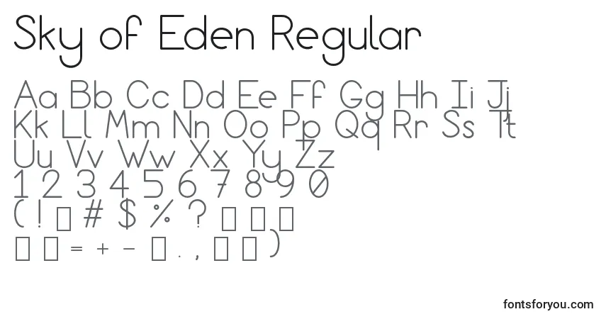 Czcionka Sky of Eden Regular – alfabet, cyfry, specjalne znaki