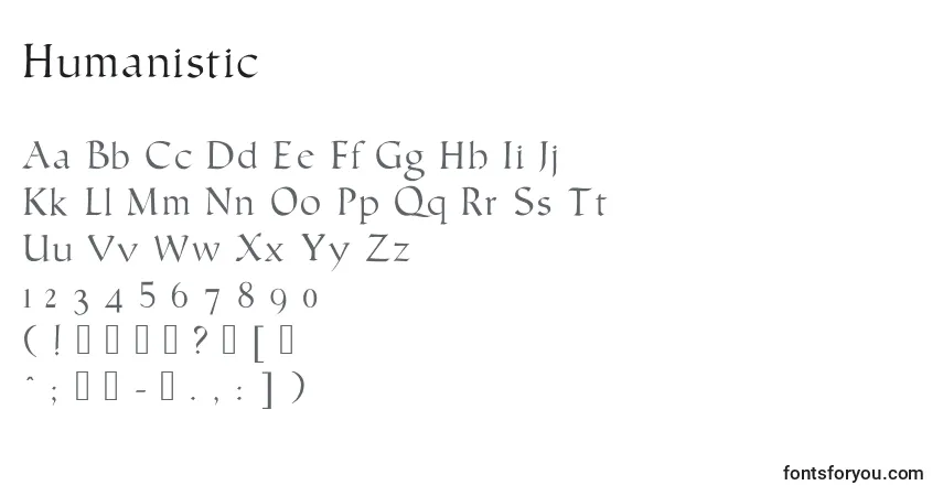 Czcionka Humanistic – alfabet, cyfry, specjalne znaki