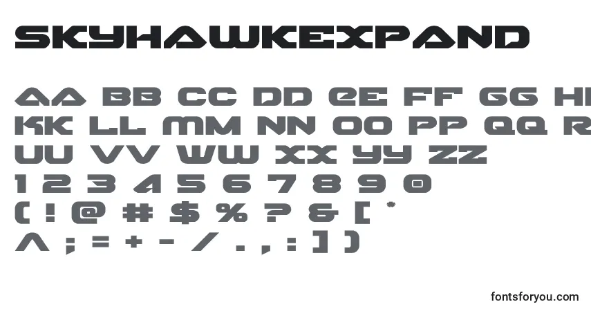 Schriftart Skyhawkexpand (141128) – Alphabet, Zahlen, spezielle Symbole