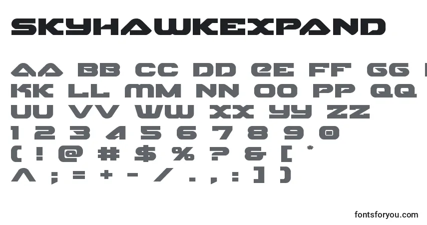 Schriftart Skyhawkexpand (141129) – Alphabet, Zahlen, spezielle Symbole