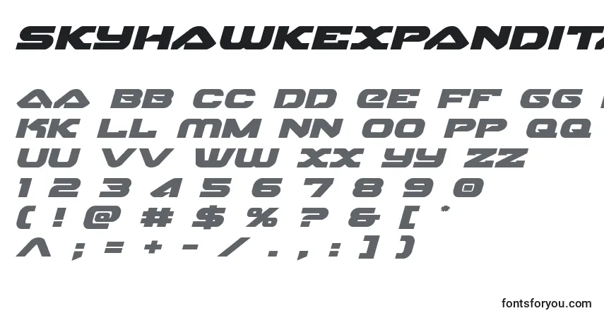A fonte Skyhawkexpandital (141131) – alfabeto, números, caracteres especiais