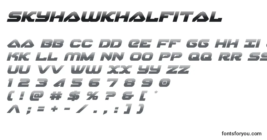 Skyhawkhalfital (141134)-fontti – aakkoset, numerot, erikoismerkit