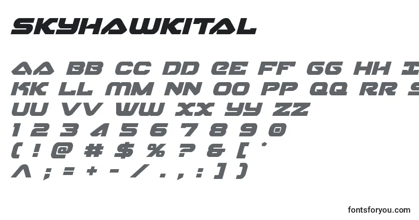 A fonte Skyhawkital (141137) – alfabeto, números, caracteres especiais