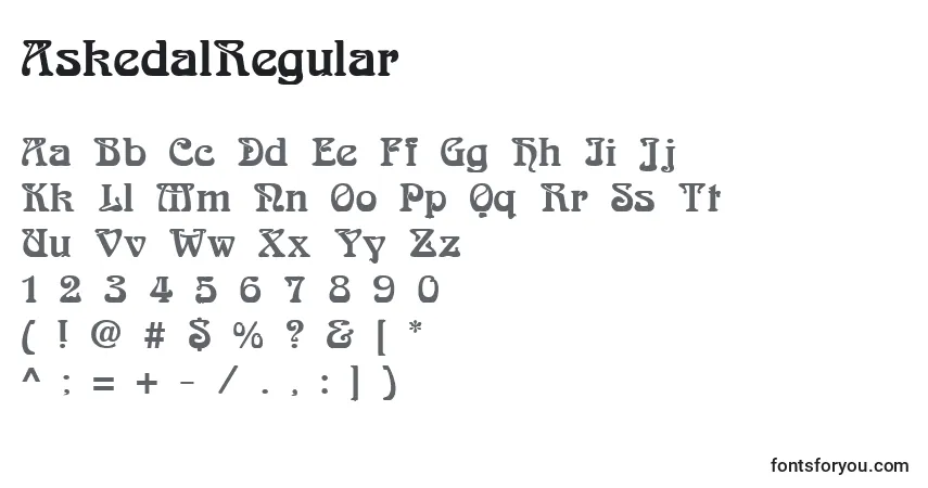 Schriftart AskedalRegular – Alphabet, Zahlen, spezielle Symbole