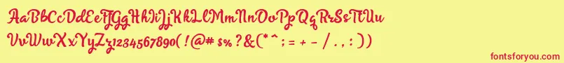 Fonte Skyoval Typeface Free Demo – fontes vermelhas em um fundo amarelo