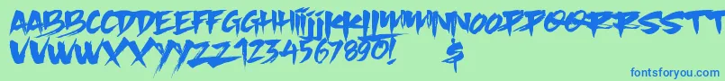 Weitere Informationen zur Slacker Brush-Schriftart Slacker Brush-Schriftart – Blaue Schriften auf grünem Hintergrund