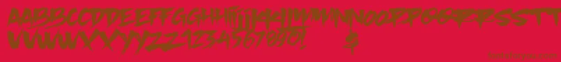 Slacker Brush-Schriftart – Braune Schriften auf rotem Hintergrund