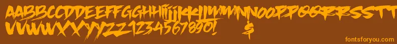Weitere Informationen zur Slacker Brush-Schriftart Slacker Brush-Schriftart – Orangefarbene Schriften auf braunem Hintergrund