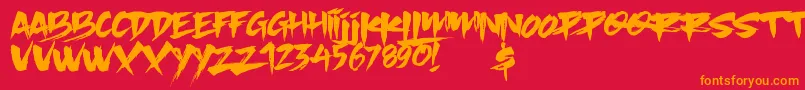 フォントSlacker Brush – 赤い背景にオレンジの文字