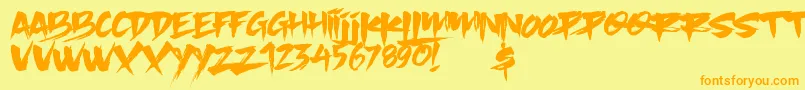 フォントSlacker Brush – オレンジの文字が黄色の背景にあります。