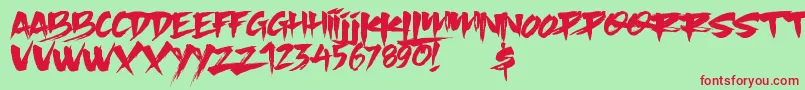 Slacker Brush-Schriftart – Rote Schriften auf grünem Hintergrund