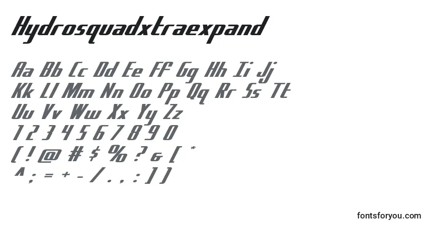 Czcionka Hydrosquadxtraexpand – alfabet, cyfry, specjalne znaki