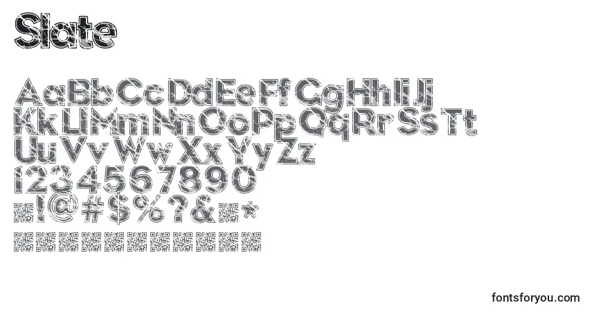 Czcionka Slate – alfabet, cyfry, specjalne znaki