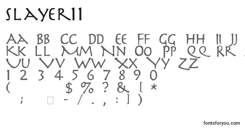 Czcionka Slayer11 – alfabet, cyfry, specjalne znaki