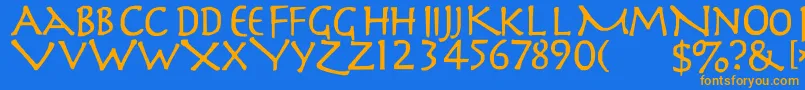 フォントslayer11 – オレンジ色の文字が青い背景にあります。