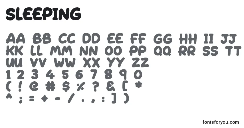 Czcionka Sleeping – alfabet, cyfry, specjalne znaki