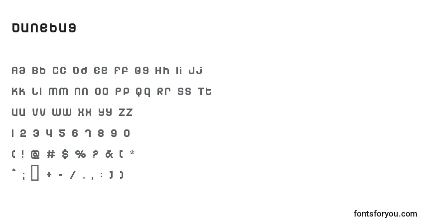 Schriftart Dunebug – Alphabet, Zahlen, spezielle Symbole