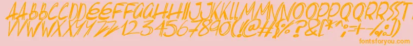 Fonte Slenderscratch Italic – fontes laranjas em um fundo rosa