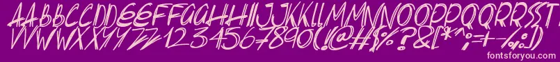 Slenderscratch Italic-fontti – vaaleanpunaiset fontit violetilla taustalla