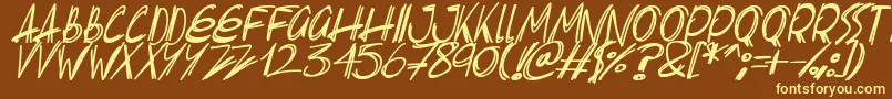 Slenderscratch Italic-fontti – keltaiset fontit ruskealla taustalla