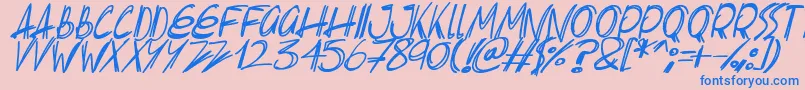 Fonte Slenderscratch Italic – fontes azuis em um fundo rosa