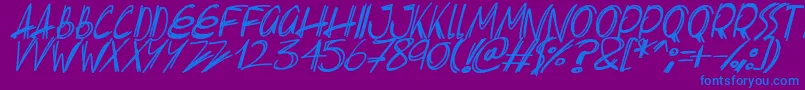 Czcionka Slenderscratch Italic – niebieskie czcionki na fioletowym tle