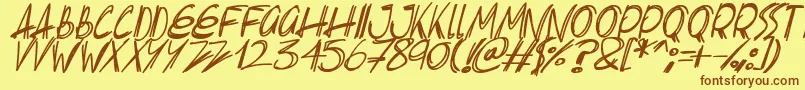 Fonte Slenderscratch Italic – fontes marrons em um fundo amarelo