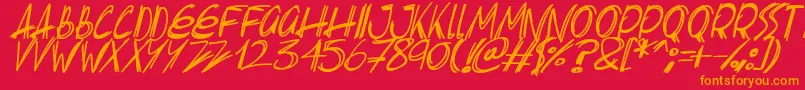 Slenderscratch Italic-Schriftart – Orangefarbene Schriften auf rotem Hintergrund